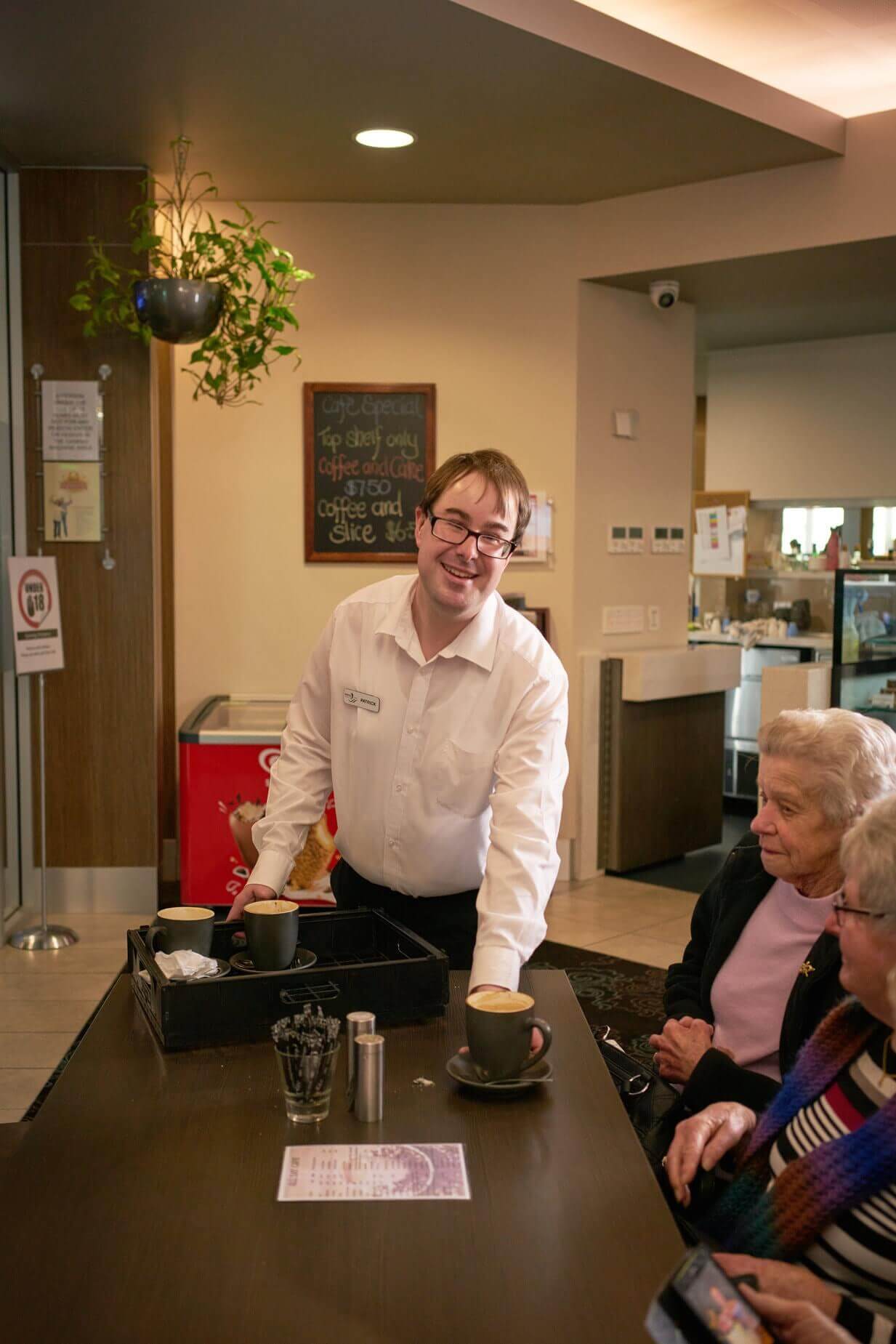 Pat serving coffee