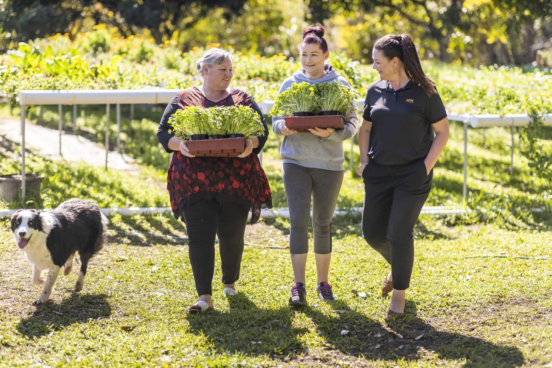 Emma carrying plants witha  group