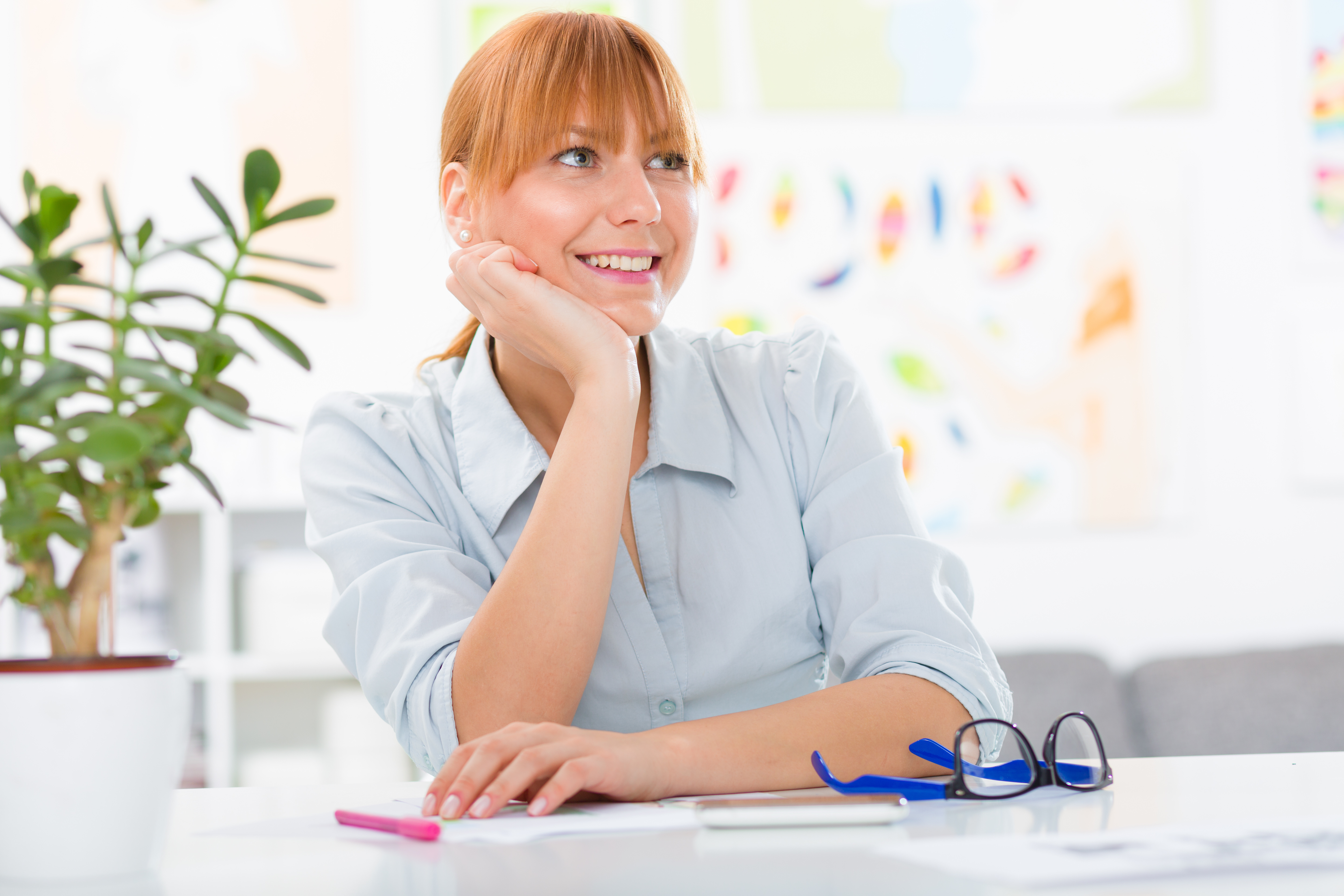 Woman smiling looking off screen